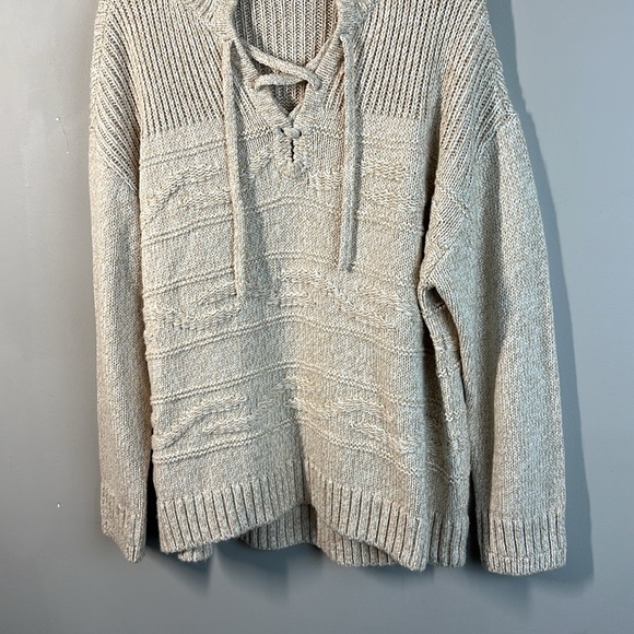 Talbots Womens Cream Tan Beige Lace Up Ribbed Sweater Size XL Beachy Neutral - Picture 4 of 11